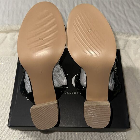 VICI 10 Celeste Black Metallic Studded Block Heel Strappy Multi Buckle Sandal - Picture 8 of 13